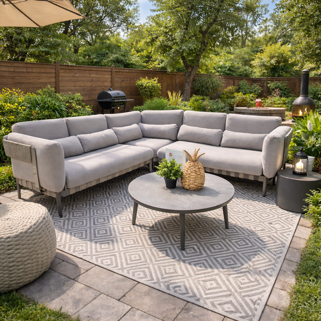 Solea taupe L-shaped sectional patio set with coffee table