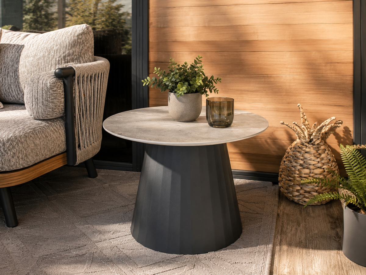 ATOLL Outdoor Side Table – Aluminum with 19-inch Stone Top