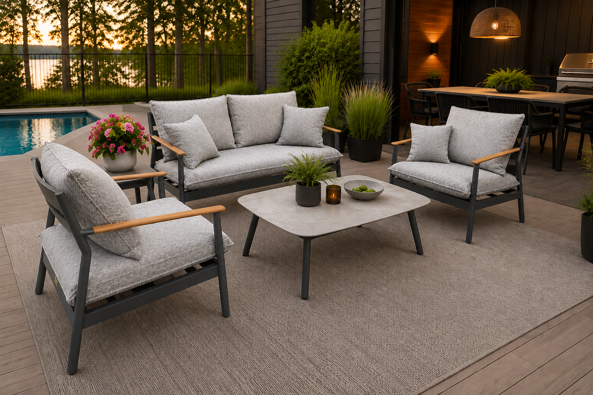 Azura 5-Piece Outdoor Furniture Set by ATOLL – 2-Seater Sofa, 2 Armchairs, Coffee Table, and Side Table