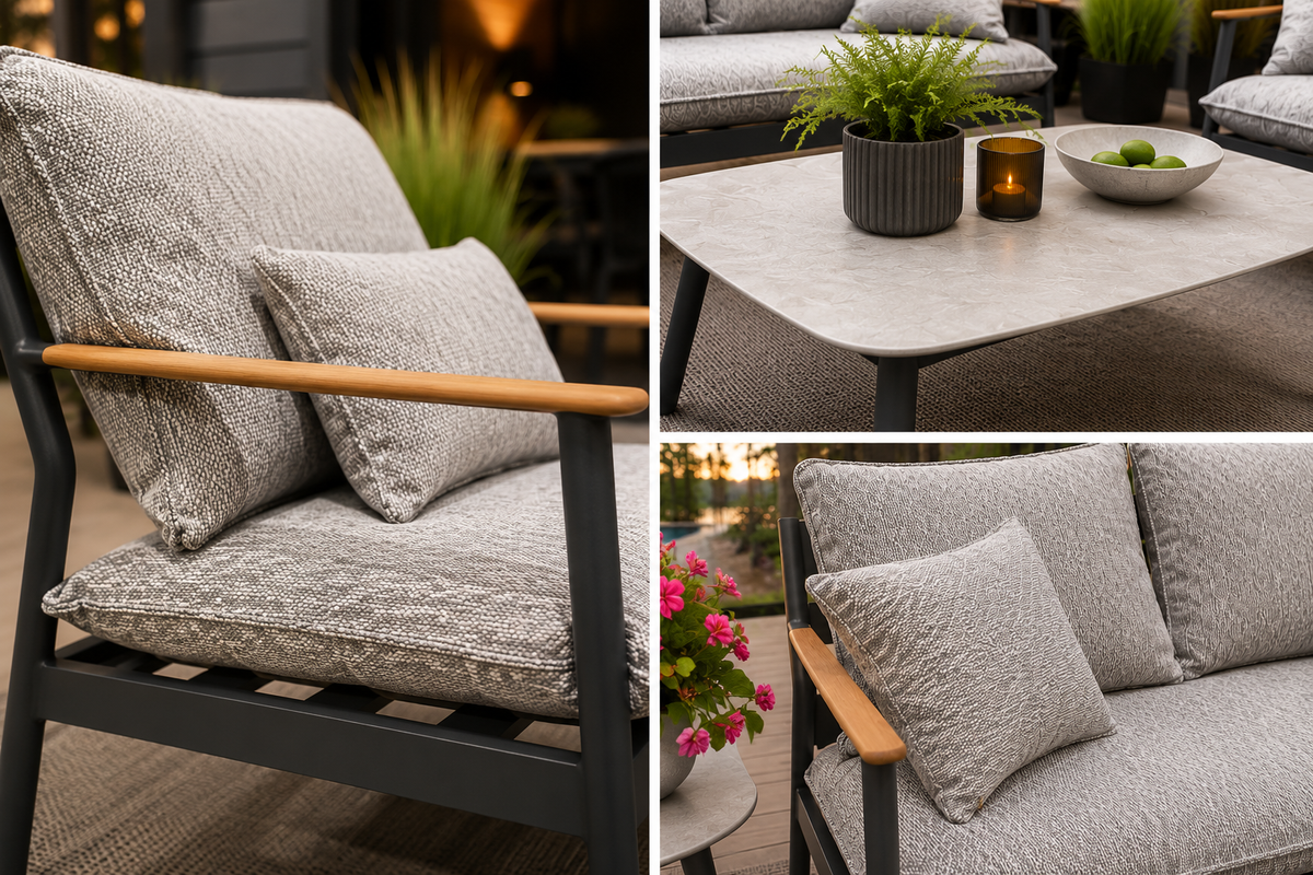 Azura 5-Piece Outdoor Furniture Set by ATOLL – 2-Seater Sofa, 2 Armchairs, Coffee Table, and Side Table