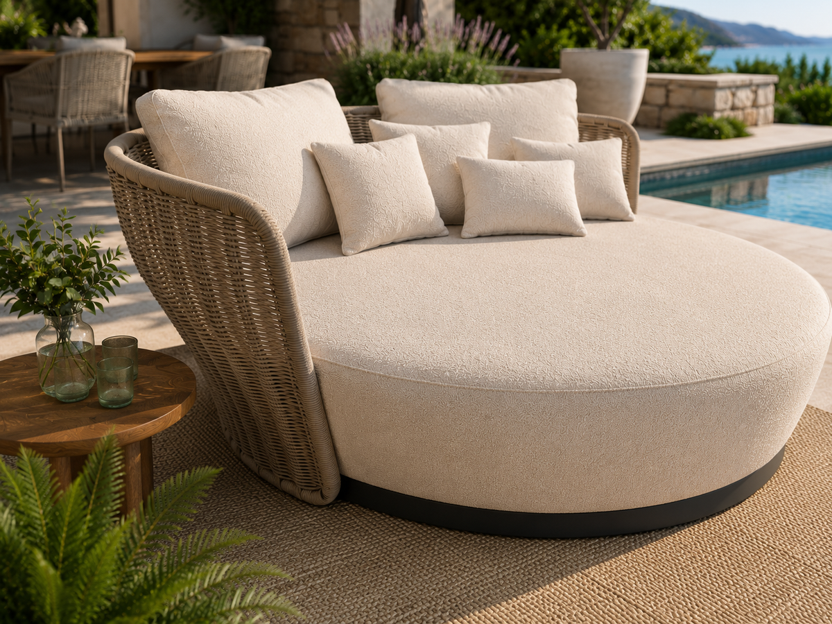 CORALIA Round Daybed by ATOLL – 74 inches | Premium Elegance and Comfort for Your Patio