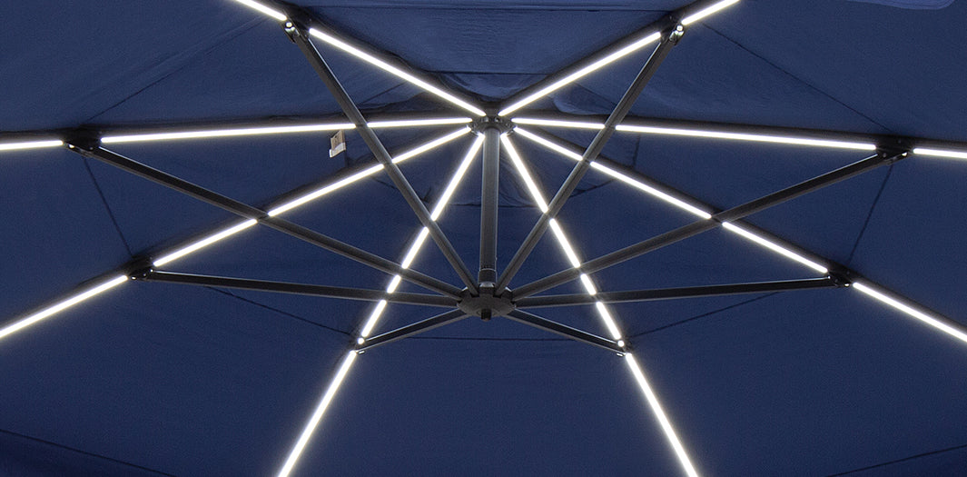 Treasure Garden Starlux AKZ Plus 13’ Octagonal Cantilever Umbrella Navy | Cantilever Umbrella with Built-in Lights