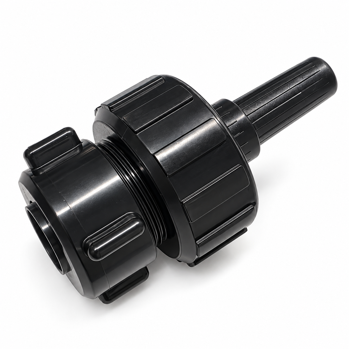 Ensemble de drain MOOV pour filtreur au sable avec bouchon et filtre inclus sur fond blanc