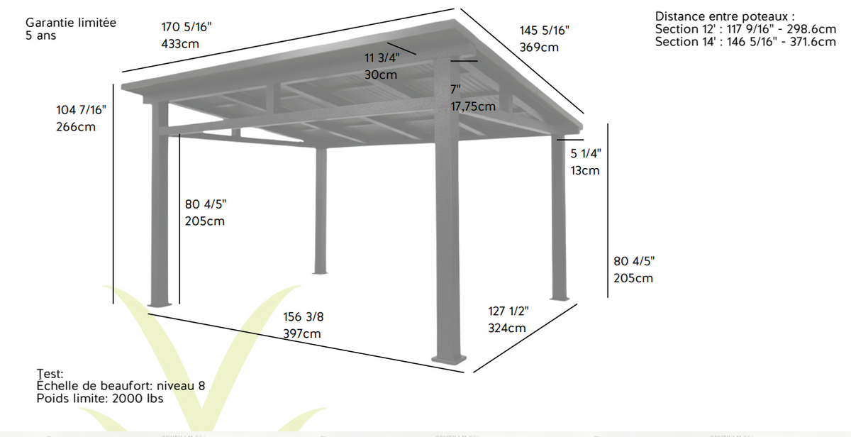 Gazebo Plaza Corriveau 12 x 14 noir – Toit Galvalume – vue 4