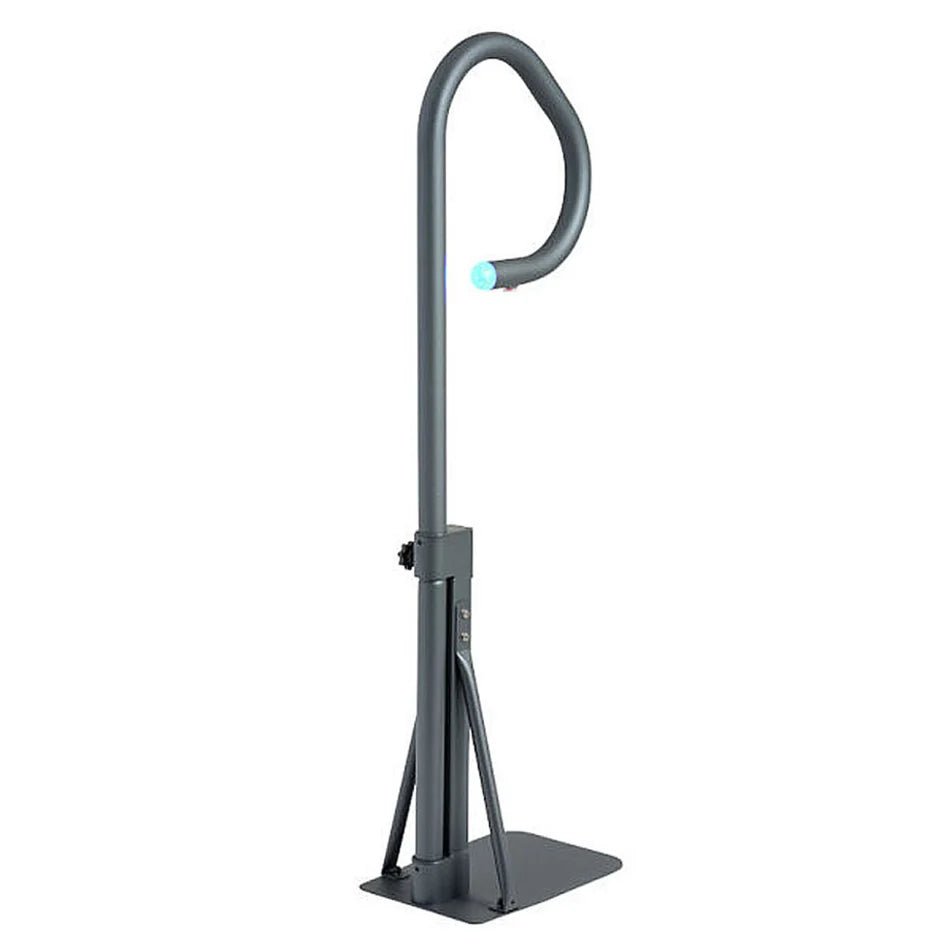 Main courante Cover Valet Spa Side Handrail gris carbone avec base sous le spa et éclairage DEL bleu