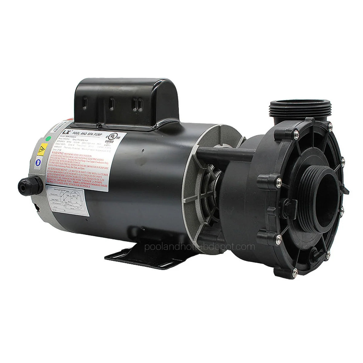 Pompe de spa LX 56WUA300-II 3 HP à deux vitesses, vue droite du moteur et des raccords