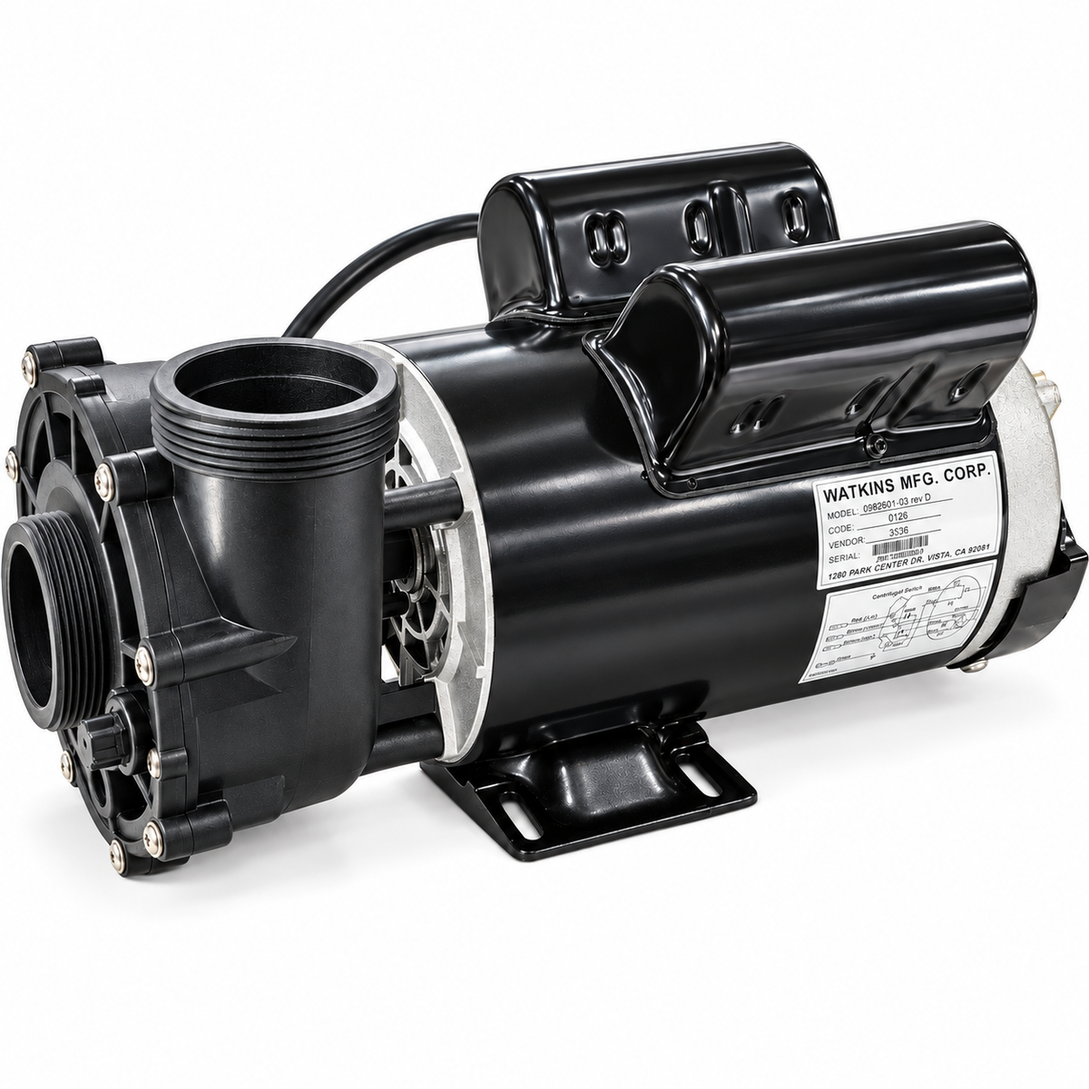 Pompe de jets de spa noire Hot Spring Watkins Wavemaster 73023 à deux vitesses, 2,5 HP