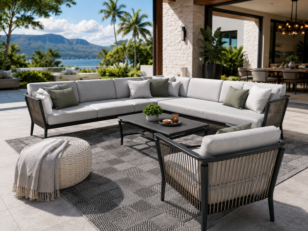 Copacabana L-Shaped Sectional Set by Ratana – Clearance Demo with Armchair and Coffee Table