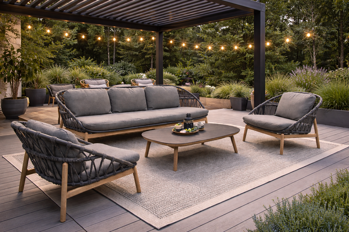Collection Palmea – Ensemble Conversation Extérieur en Aluminium Gris