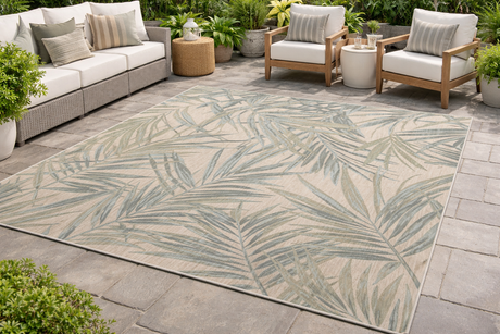 Paradise Cove Outdoor Rug 100% Recycled Polyester – Contemporary Leaf Pattern