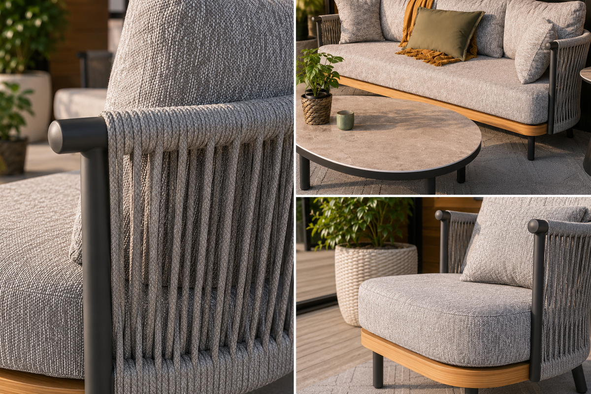 Aziana 4-Piece Outdoor Furniture Set by ATOLL – 3-Seater Sofa, 2 Armchairs, and Coffee Table  