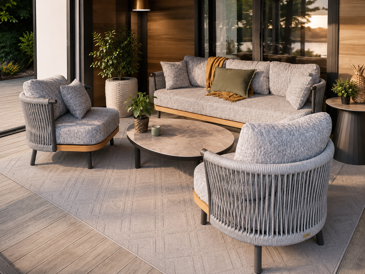 Aziana 4-Piece Outdoor Furniture Set by ATOLL – 3-Seater Sofa, 2 Armchairs, and Coffee Table  