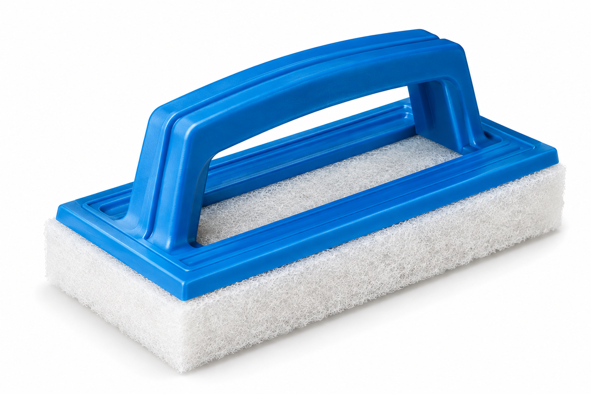 Multi-purpose pool brush with scrubbing pad
