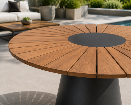 Table extérieure ronde MAREA 48 po par Atoll | Plateau en teck traité et structure en aluminium