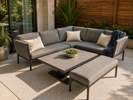 Sectionnel Hybride Solara MOSS avec Table Hydraulique Ajustable | Ensemble de Jardin 4 Morceaux