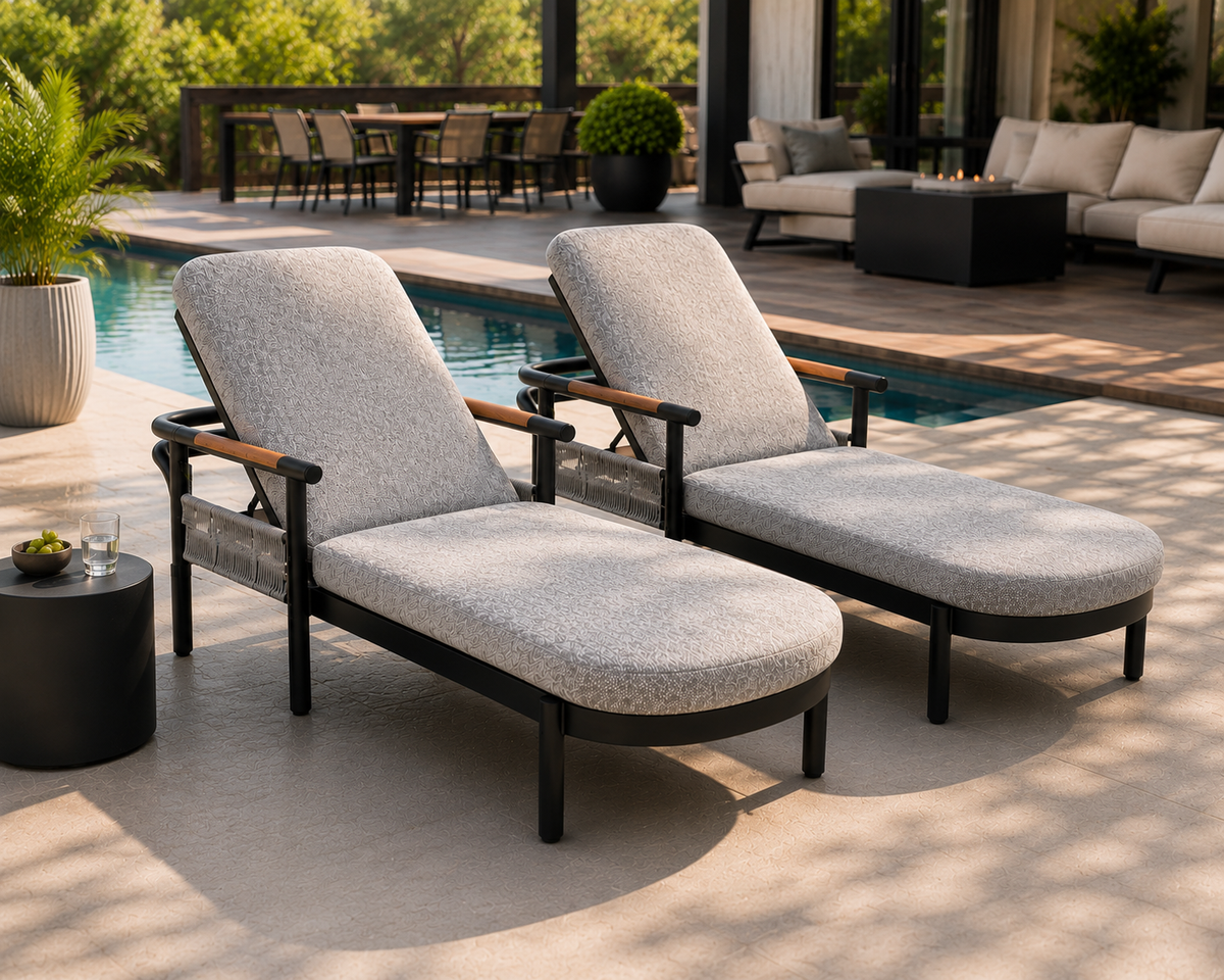 Maho Lounger by ATOLL – Black Aluminum with Teak Armrests  