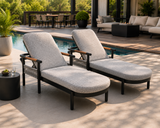 Maho Lounger by ATOLL – Black Aluminum with Teak Armrests  