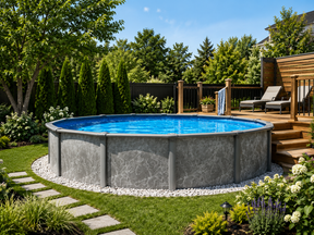 Piscine hors terre Définition, modèle rond avec structure en acier