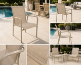 Alya Outdoor Dining Chair by MOSS – Stackable Sand Aluminum  
