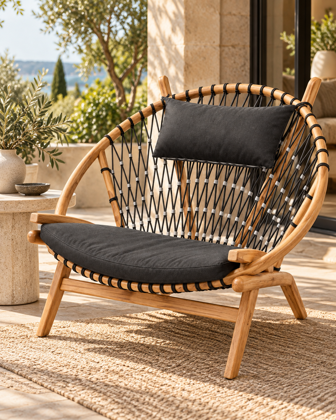 Chaise ATOLL Azura Rope Lazy Chair en teck et cordage marin - vue de face