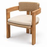 Chaise ATOLL Nova en teck et rotin synthétique avec coussin, sur fond blanc