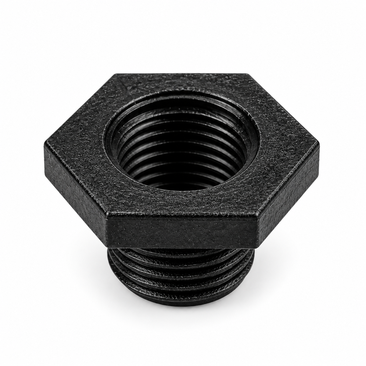 Connecteur MOOV MFXSCPG pour filtre de piscine, vue de la face hexagonale et du filetage intérieur