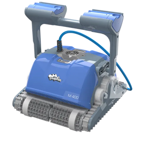 Robot de piscine Dolphin M400 Maytronics, vue du robot bleu et gris