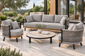 Ensemble de mobilier extérieur Aziana noir par ATOLL - sofa 3 places, 2 fauteuils et table basse