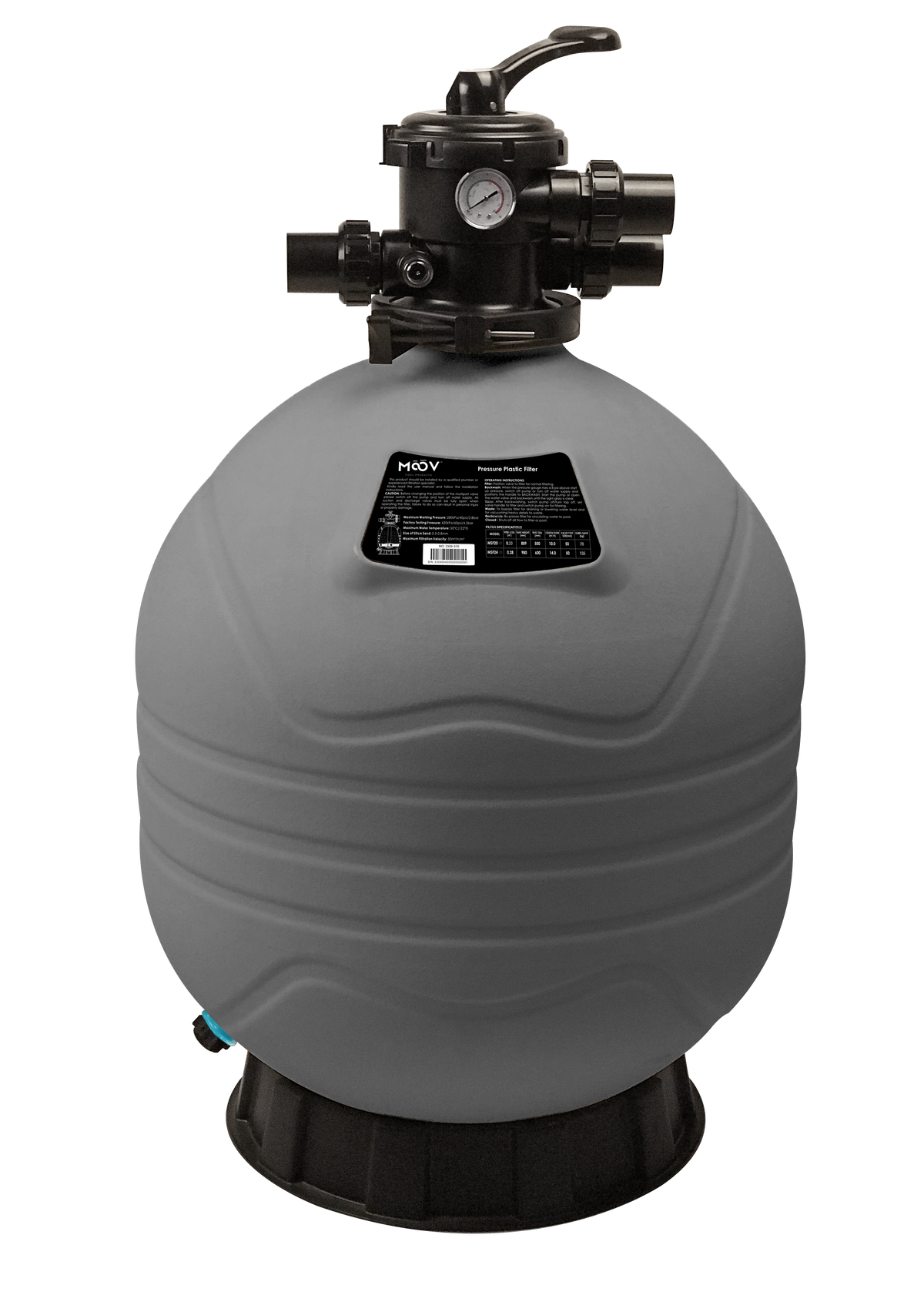Filtreur à sable MOOV 24 pouces – Filtre piscine 300 lb haute performance en PEHD