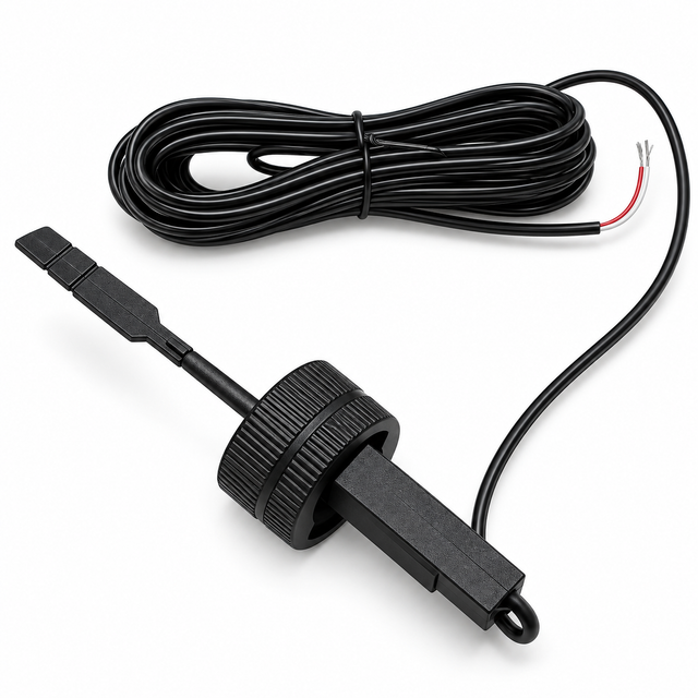 Interrupteur de débit MOOV JustSalt MCXFLOWNJ avec câble et fils de connexion sur fond blanc