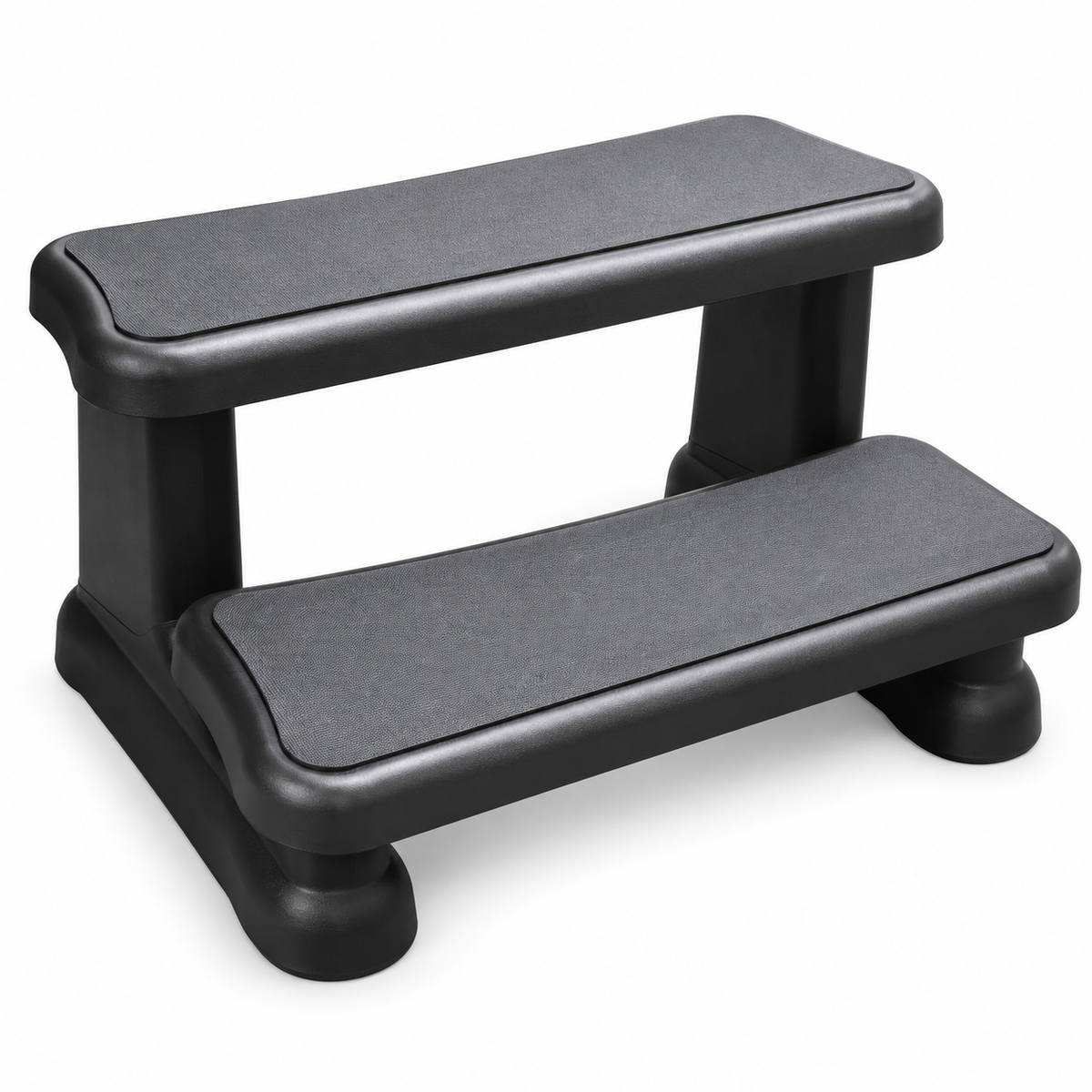 Marche de spa ProAqua Pro Step noire à deux niveaux avec surfaces antidérapantes