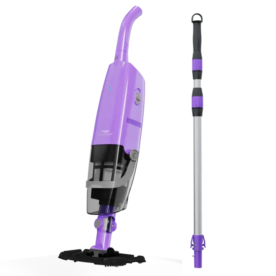 Aspirateur portatif sans fil Niya AquaSweep S1 violet avec sa perche ajustable