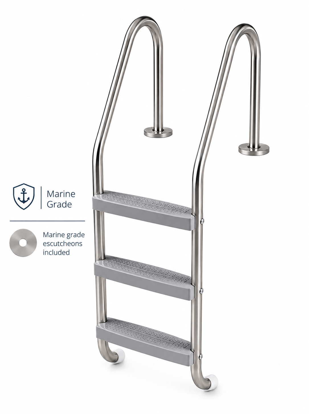3-step gray ladder for inground pool Northern Stainless – Marine grade stainless steel