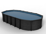 Piscine hors terre ovale Carvin au fini bois noir, vue d’ensemble en perspective