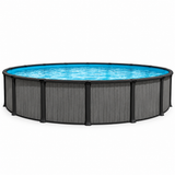 Piscine hors terre ronde Orléans Alani aux tons foncés, vue du bassin et des montants