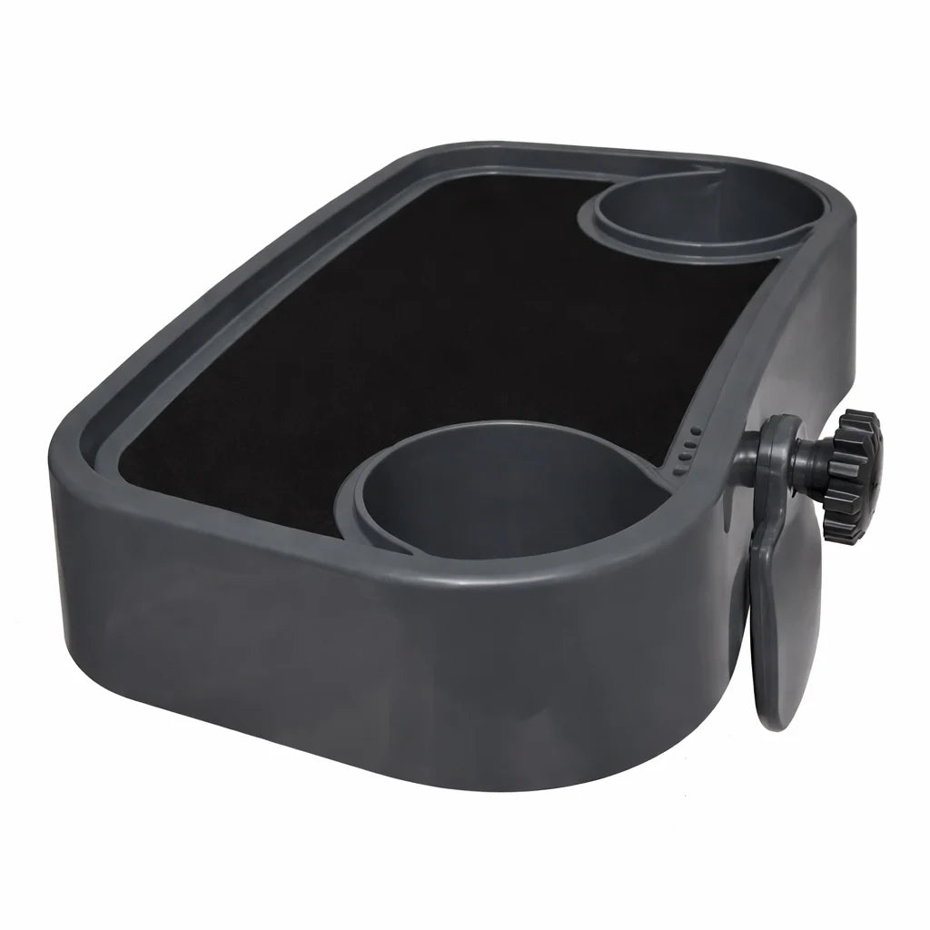 Plateau ajustable gris pour spa avec tapis antidérapant, deux porte-gobelets et fixation