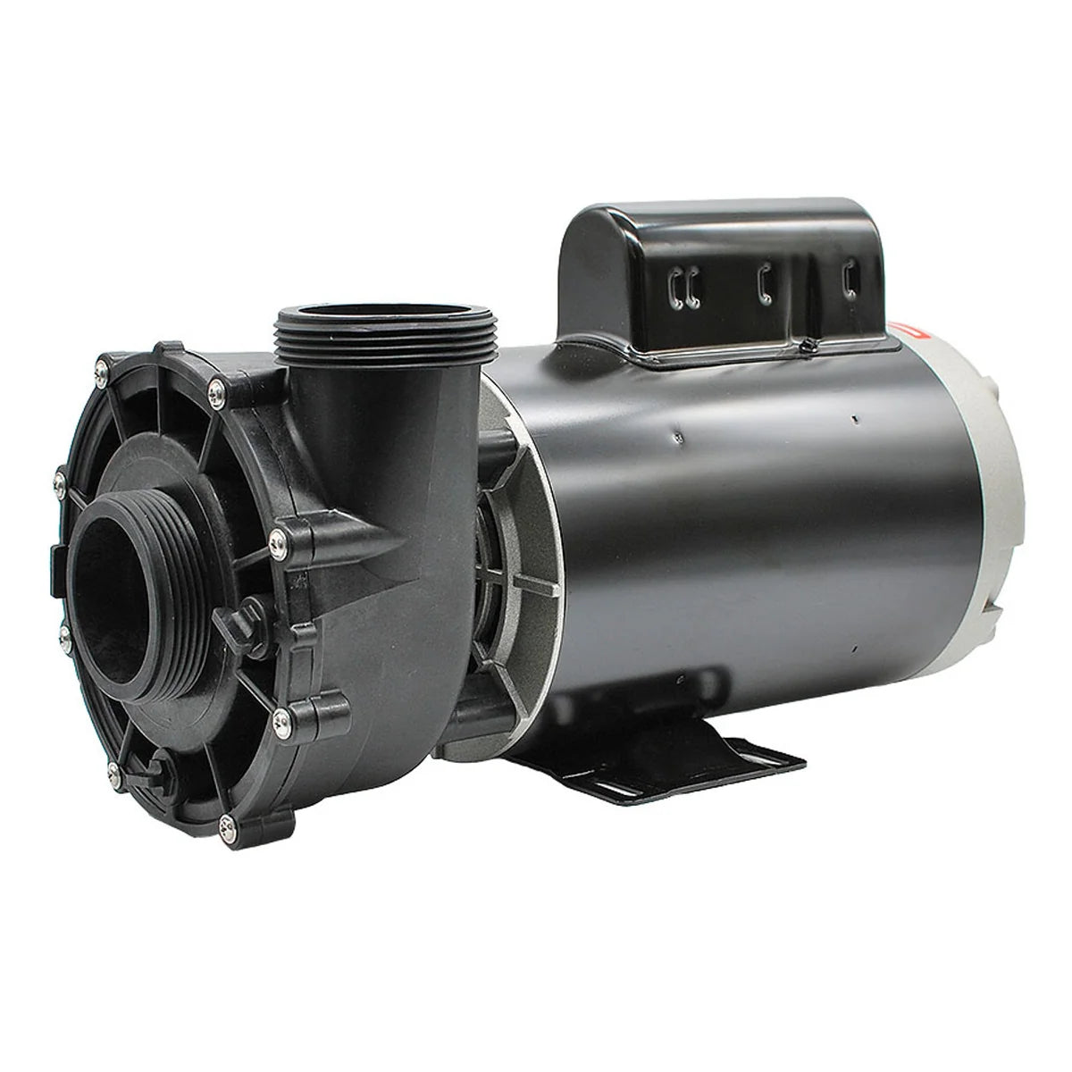 Pompe de spa LX 56WUA200-II, vue gauche du moteur et des raccords d’aspiration et de refoulement