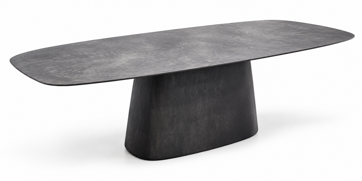 Table ATOLL Horizon 94 x 43 po en fibrociment Charcoal - vue produit avec socle central