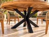 Détail de la base centrale en aluminium noir de la table Atoll Sola