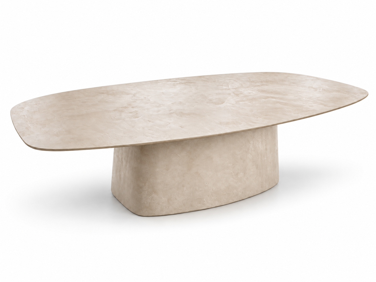 Table basse Atoll Azura Light Sand en fibrociment, vue sur fond blanc