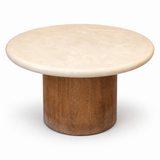 Table à café ronde Atoll Havana de 24 po, plateau clair en fibrociment et base cylindrique en teck