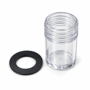 Voyant transparent de backwash MOOV MFXSSGOR et joint d’étanchéité sur fond blanc