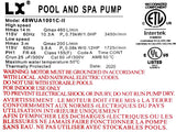 Pompe de spa LX 48WUA1001C-II – 1 HP, 2 vitesses, 115 V